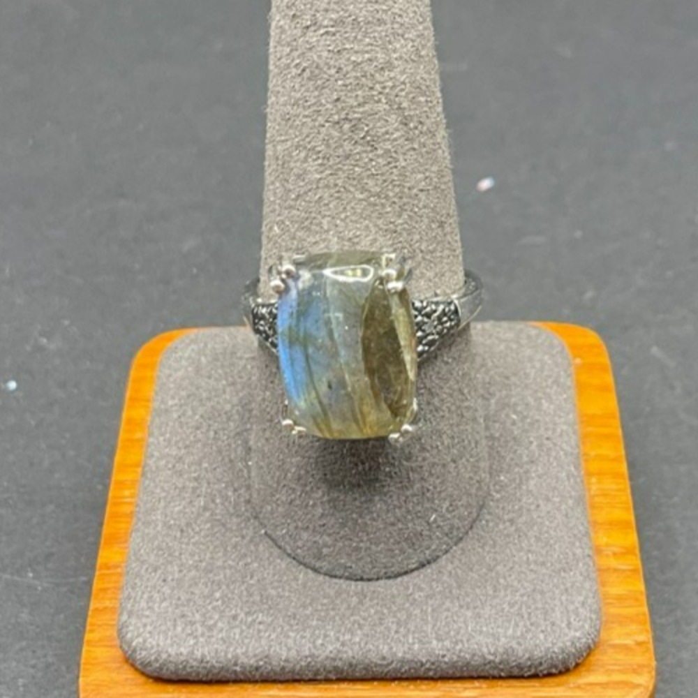 STS 925 Sterling Silver Labradorite Solitaire Ring Size 9.75 Statement Gemstone